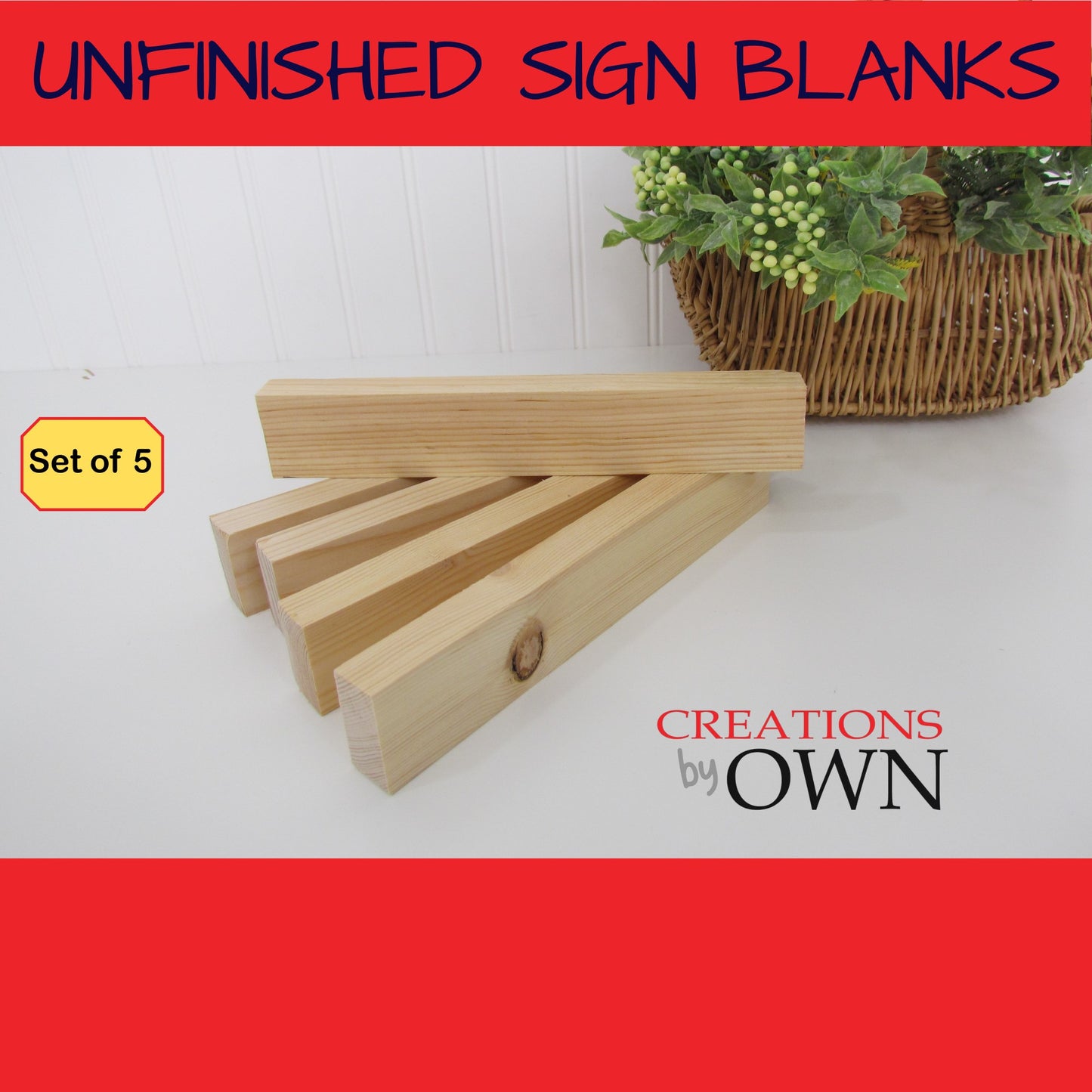 Unfinished Wood Block Blanks 1.5x8x3/4, Set of 5 Small Shelf Sign, Wood for Crafting, Tiered Tray Wood Decor, DIY Farmhouse Sign