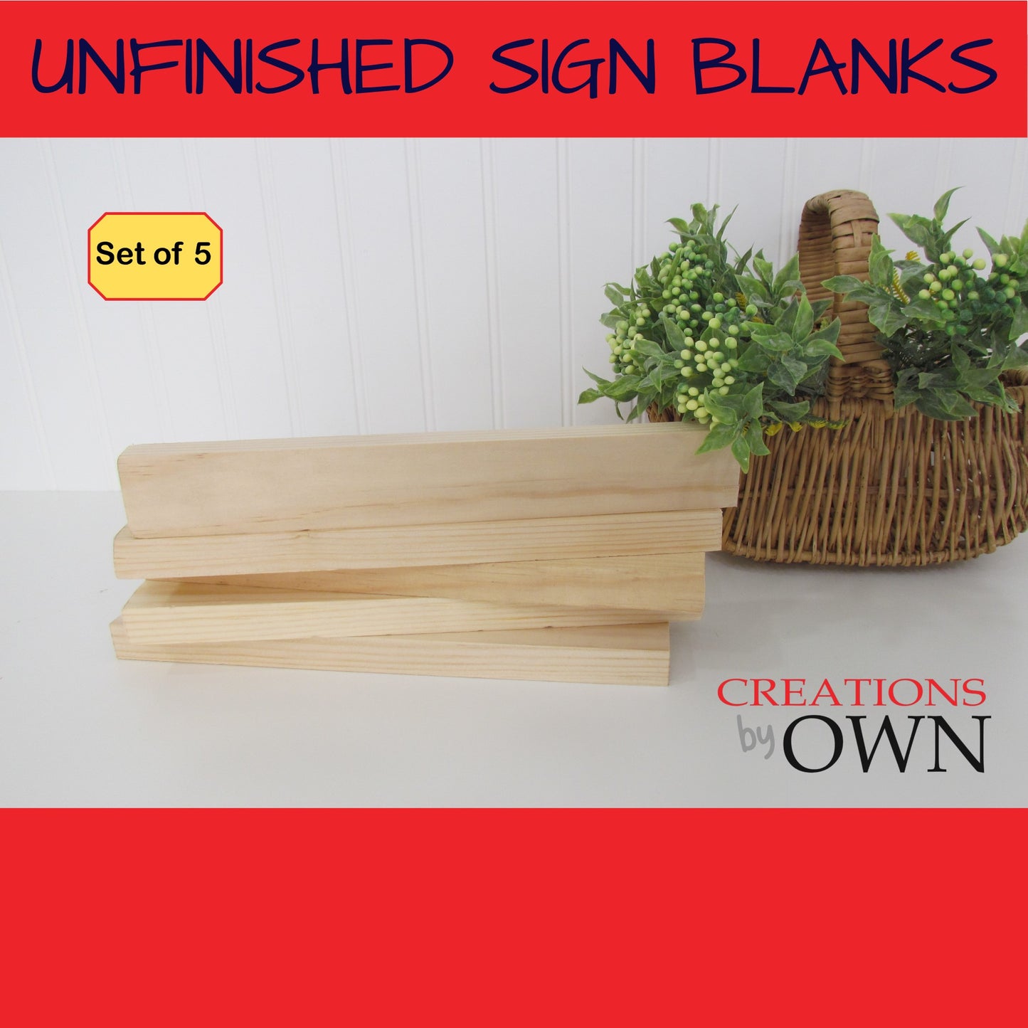 Unfinished Wood Block Blanks 1.5x10x3/4, Set of 5, Small Shelf Sign, Wood for Crafting, Tiered Tray Wood Decor, DIY Farmhouse Sign