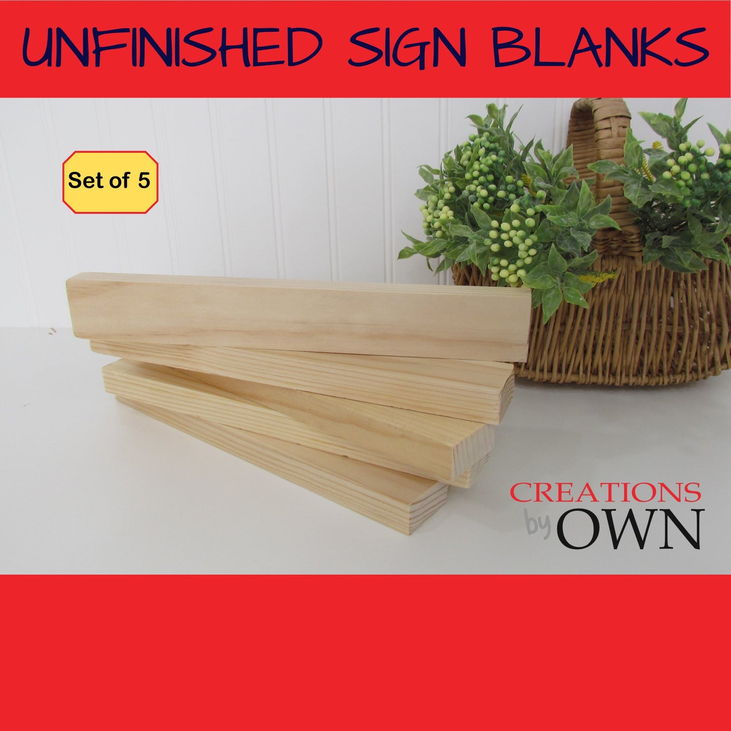 Unfinished Wood Block Blanks 1.5x10x3/4, Set of 5, Small Shelf Sign, Wood for Crafting, Tiered Tray Wood Decor, DIY Farmhouse Sign