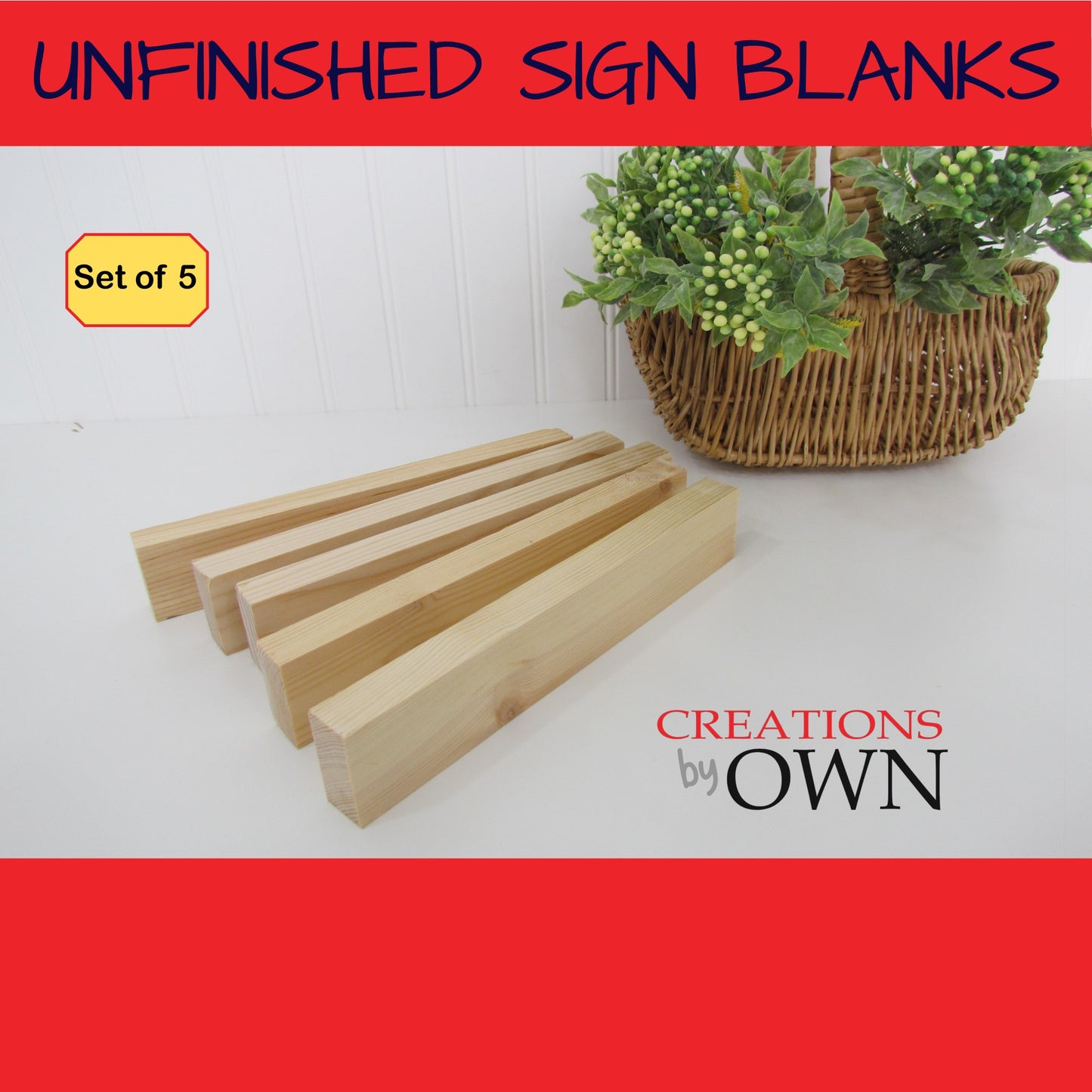 Unfinished Wood Block Blanks 1.5x8x3/4, Set of 5 Small Shelf Sign, Wood for Crafting, Tiered Tray Wood Decor, DIY Farmhouse Sign