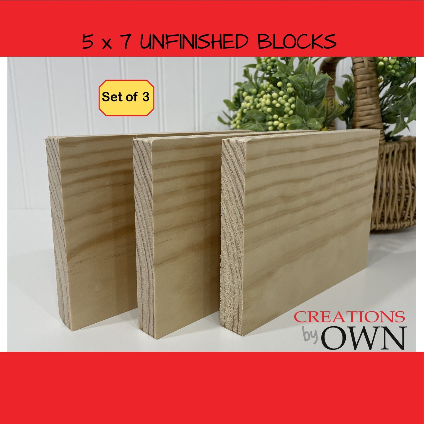 Unfinished Wood Block Blanks 5X7x.75 and 4x6x.75 Small Shelf Sign, Wood for Crafting, Tiered Tray Wood Decor, Farmhouse Sign, Set of 3
