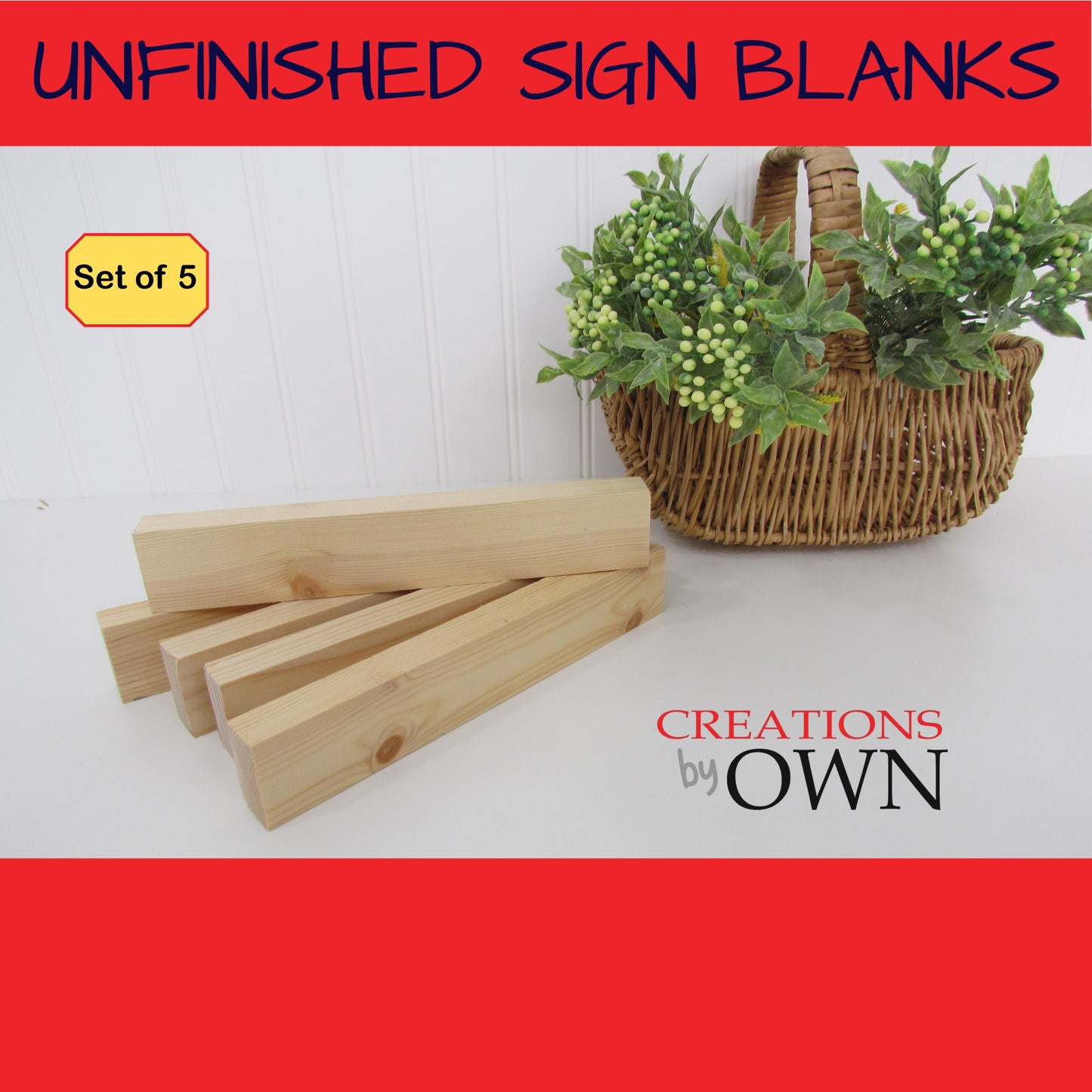 Unfinished Wood Block Blanks 1.5x8x3/4, Set of 5 Small Shelf Sign, Wood for Crafting, Tiered Tray Wood Decor, DIY Farmhouse Sign