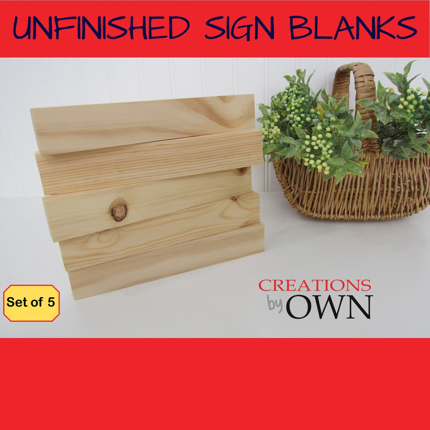 Unfinished Wood Block Blanks 1.5x8x3/4, Set of 5 Small Shelf Sign, Wood for Crafting, Tiered Tray Wood Decor, DIY Farmhouse Sign