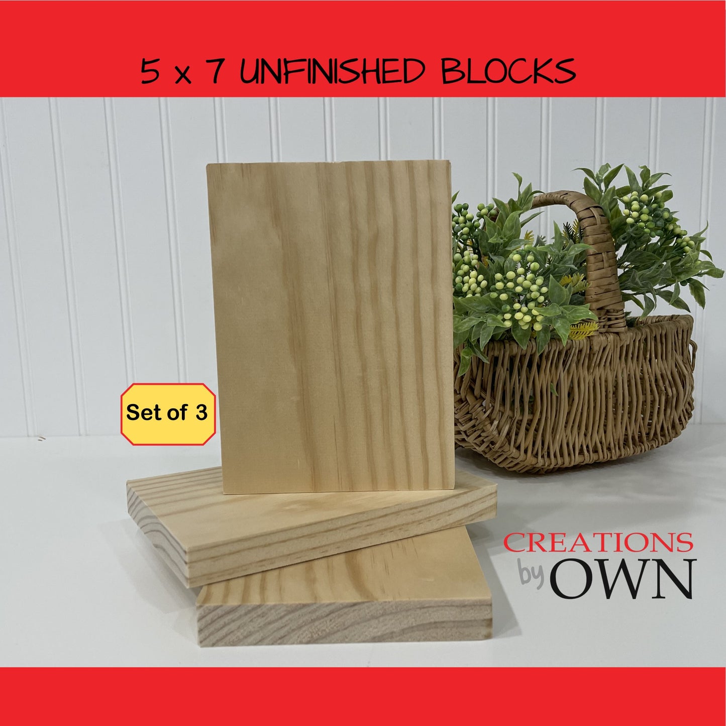 Unfinished Wood Block Blanks 5X7x.75 and 4x6x.75 Small Shelf Sign, Wood for Crafting, Tiered Tray Wood Decor, Farmhouse Sign, Set of 3
