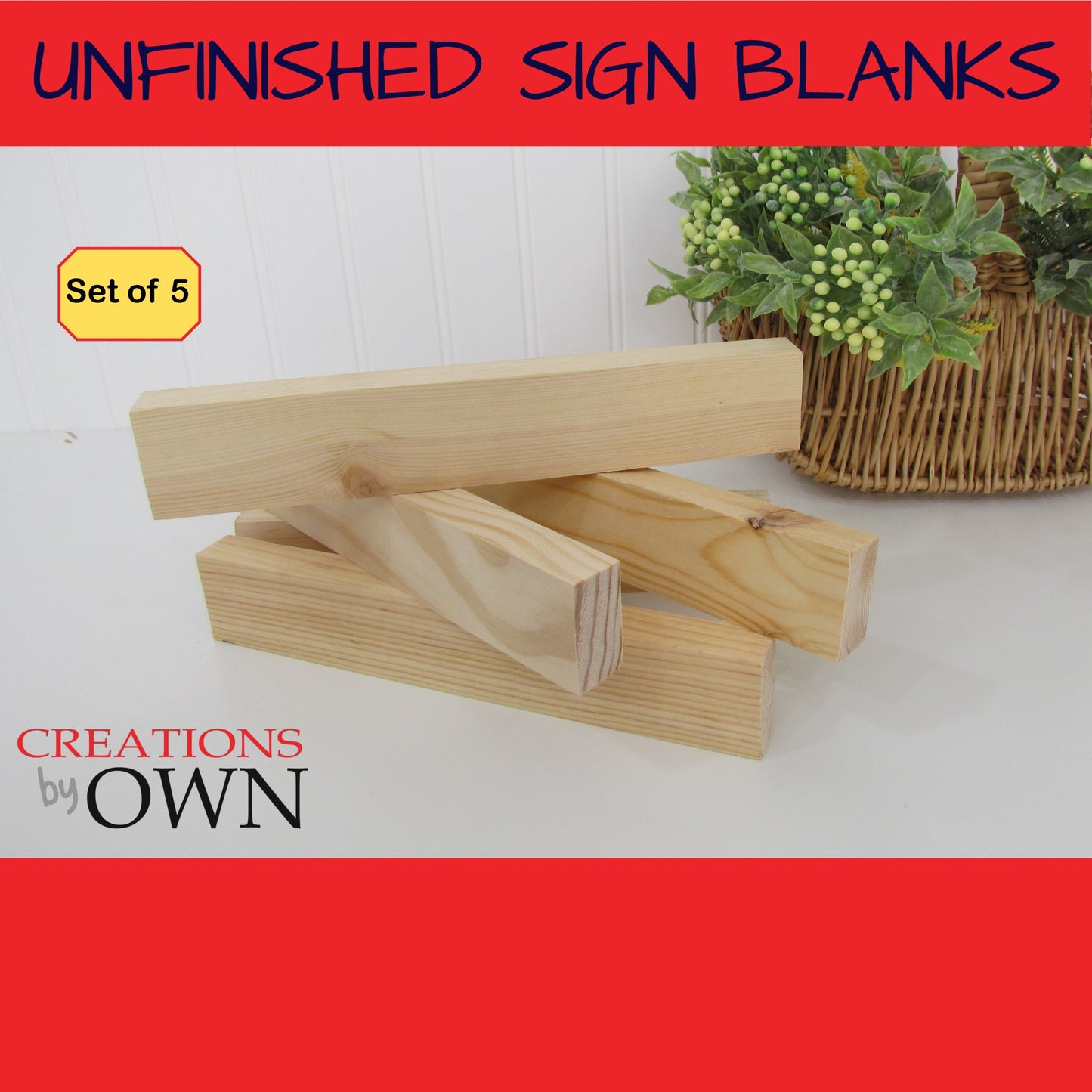 Unfinished Wood Block Blanks 1.5x8x3/4, Set of 5 Small Shelf Sign, Wood for Crafting, Tiered Tray Wood Decor, DIY Farmhouse Sign