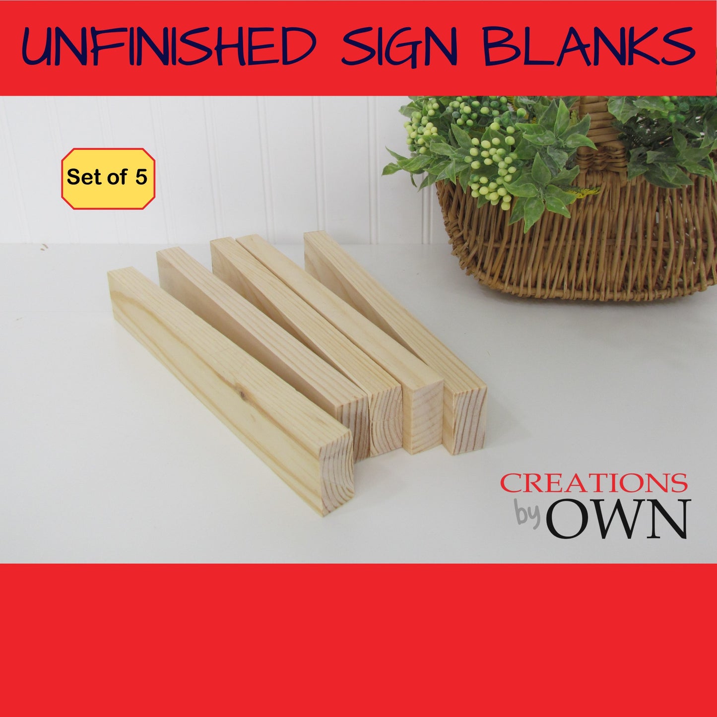 Unfinished Wood Block Blanks 1.5x10x3/4, Set of 5, Small Shelf Sign, Wood for Crafting, Tiered Tray Wood Decor, DIY Farmhouse Sign