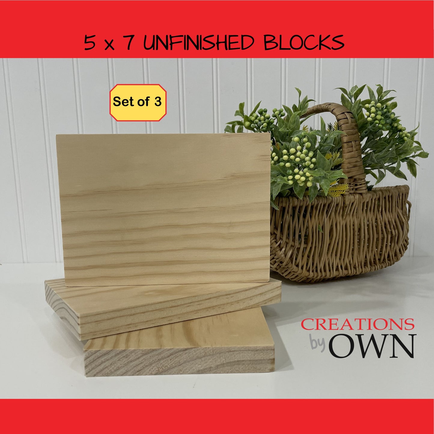 Unfinished Wood Block Blanks 5X7x.75 and 4x6x.75 Small Shelf Sign, Wood for Crafting, Tiered Tray Wood Decor, Farmhouse Sign, Set of 3