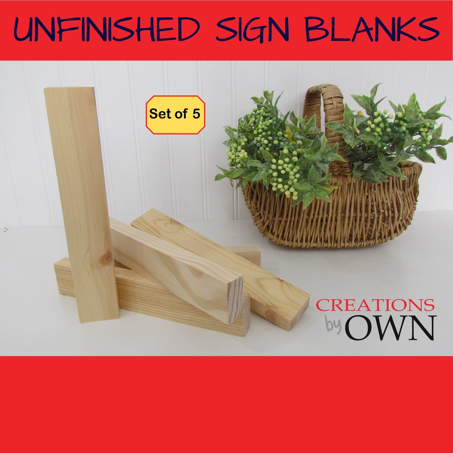 Unfinished Wood Block Blanks 1.5x8x3/4, Set of 5 Small Shelf Sign, Wood for Crafting, Tiered Tray Wood Decor, DIY Farmhouse Sign