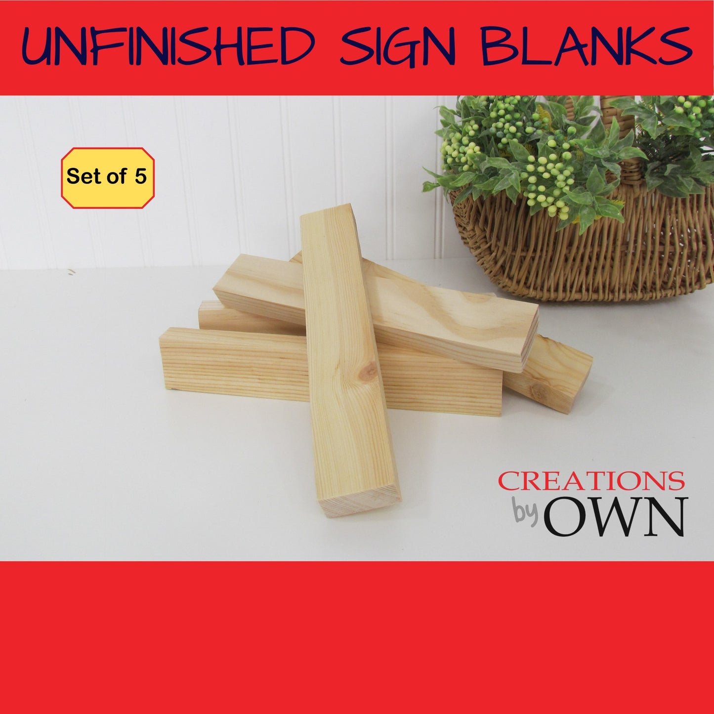 Unfinished Wood Block Blanks 1.5x8x3/4, Set of 5 Small Shelf Sign, Wood for Crafting, Tiered Tray Wood Decor, DIY Farmhouse Sign