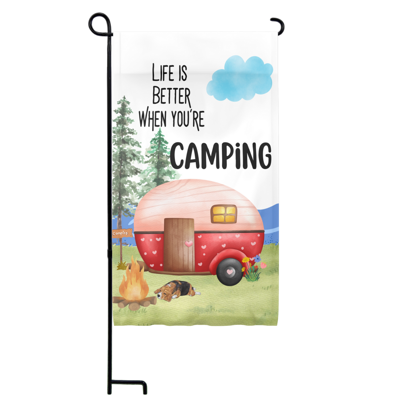 Camping Garden Flag – Adventure Awaits Outdoor Décor – 18x11.5 - LIFE IS BETTER CAMPING