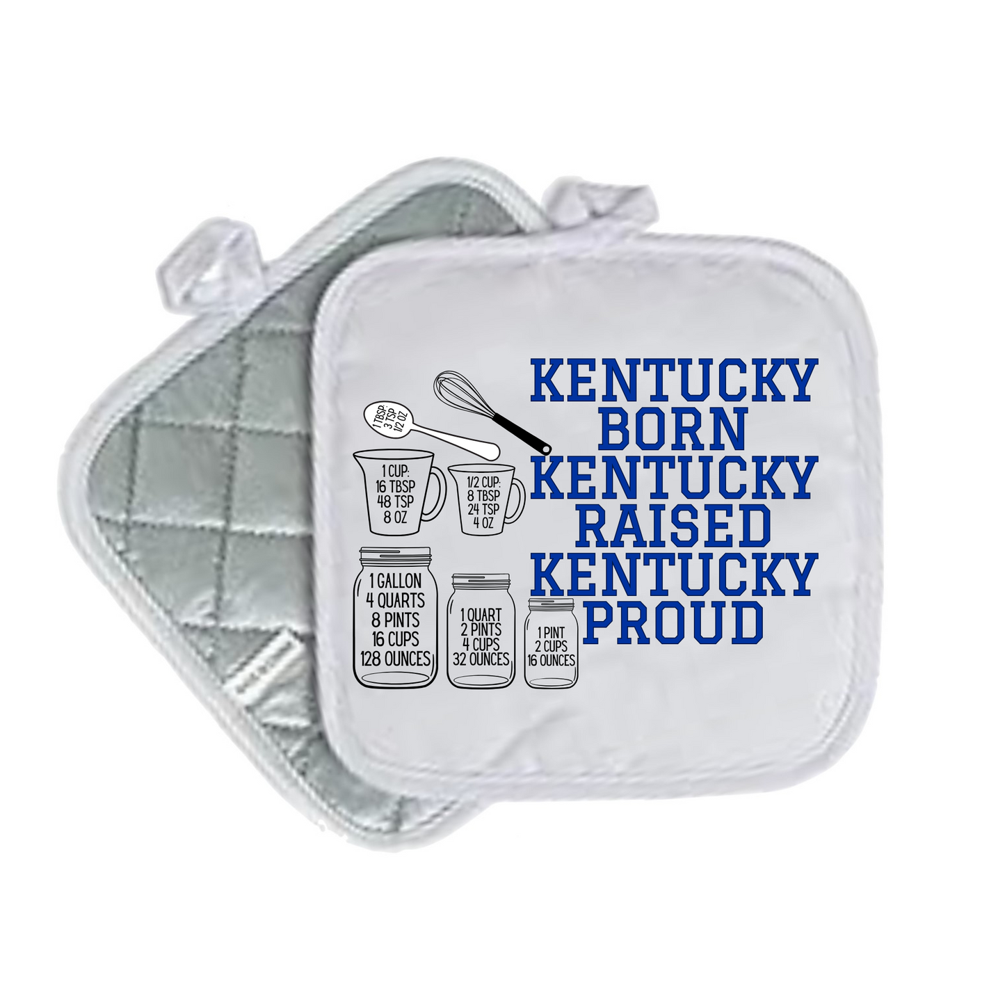 Kentucky & Louisville Quilted Pot Holders – White 8x8 | State Pride Kitchen Decor - KENTUCKY BORN RAISESD