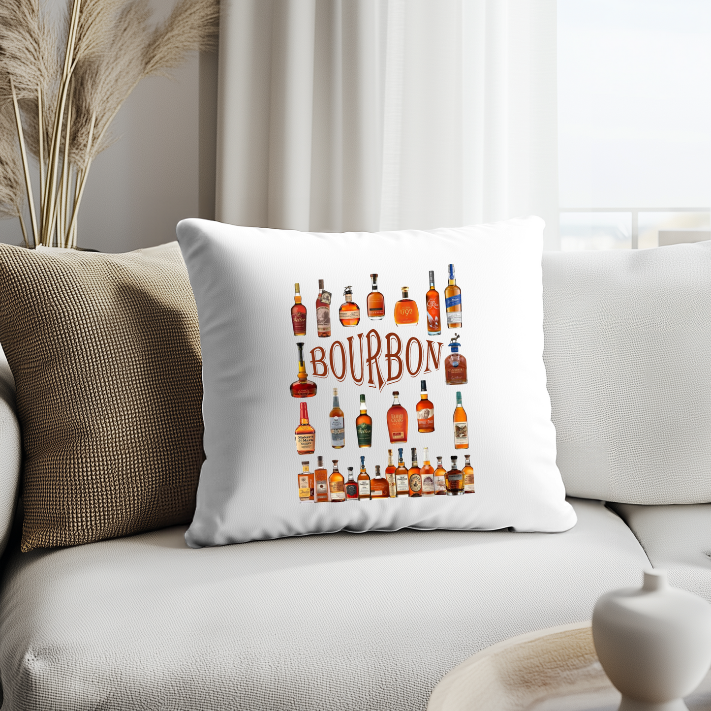 Bourbon Bottle-Inspired Throw Pillow Cover – 18x18 | Kentucky Home Décor - BOURBON BOTTLES