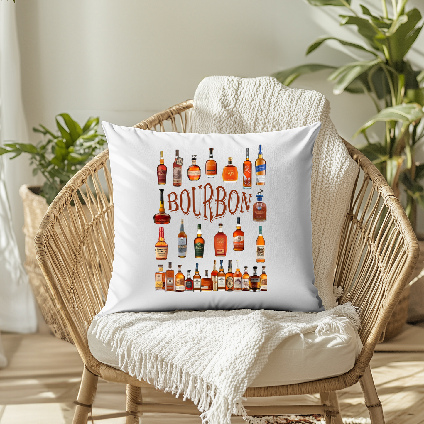 Bourbon Bottle-Inspired Throw Pillow Cover – 18x18 | Kentucky Home Décor - BOURBON BOTTLES