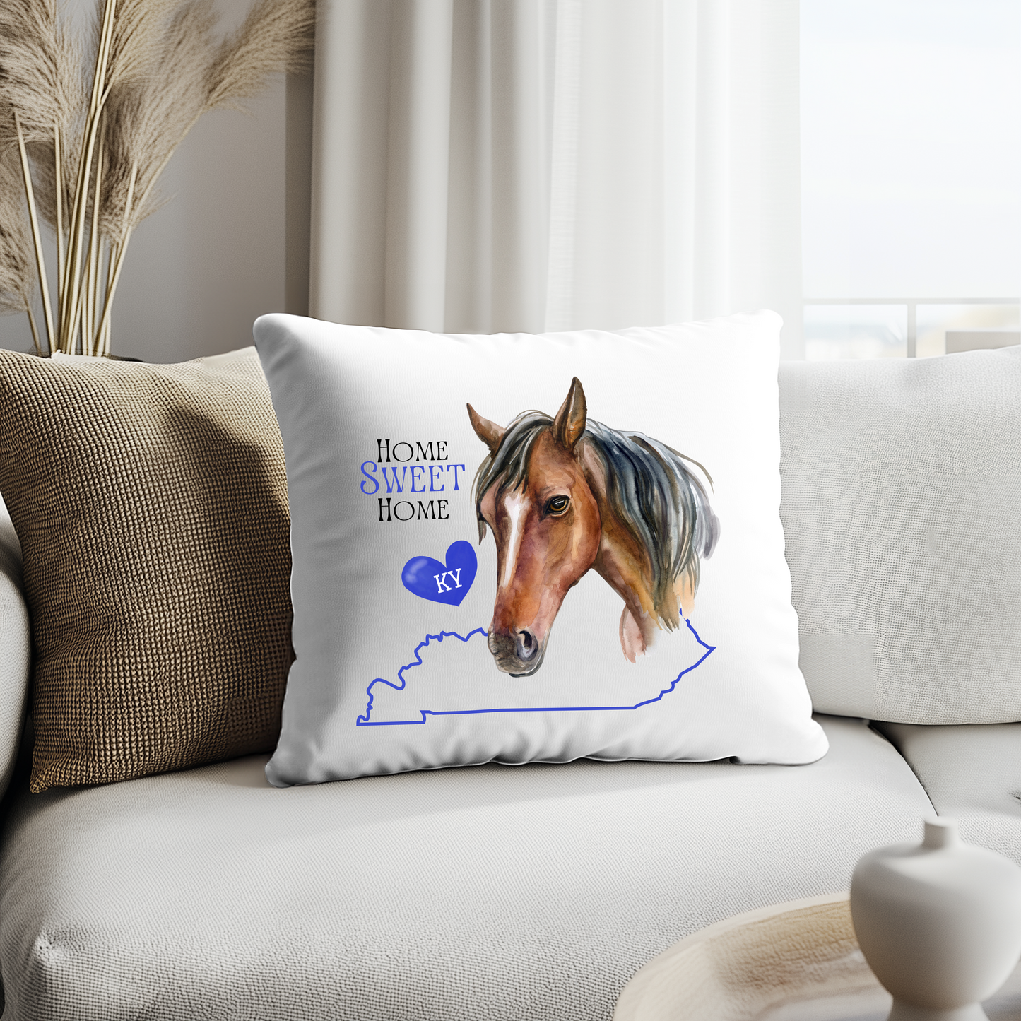 Kentucky-Themed Decorative Pillow Cover – 18x18 | Cozy, Soft Fabric with Enclosed Zipper - HOME SWEET HOME HORSE