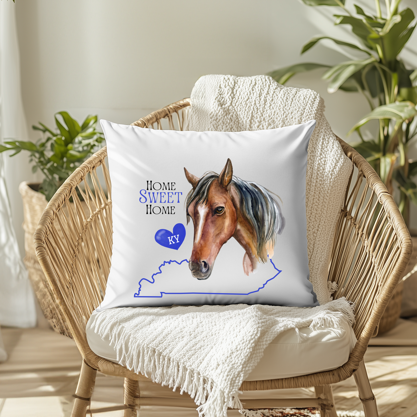 Kentucky-Themed Decorative Pillow Cover – 18x18 | Cozy, Soft Fabric with Enclosed Zipper - HOME SWEET HOME HORSE