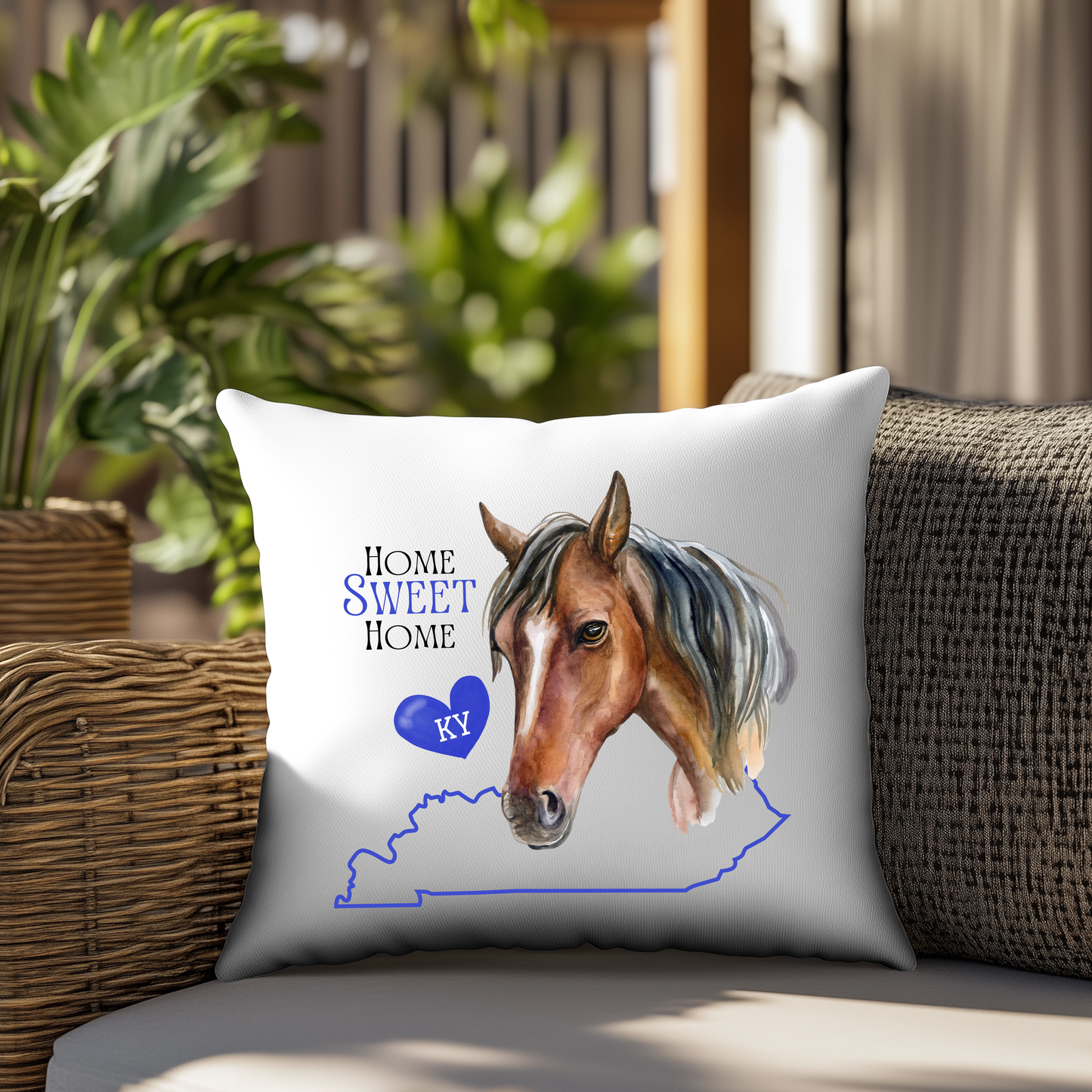 Kentucky-Themed Decorative Pillow Cover – 18x18 | Cozy, Soft Fabric with Enclosed Zipper - HOME SWEET HOME HORSE