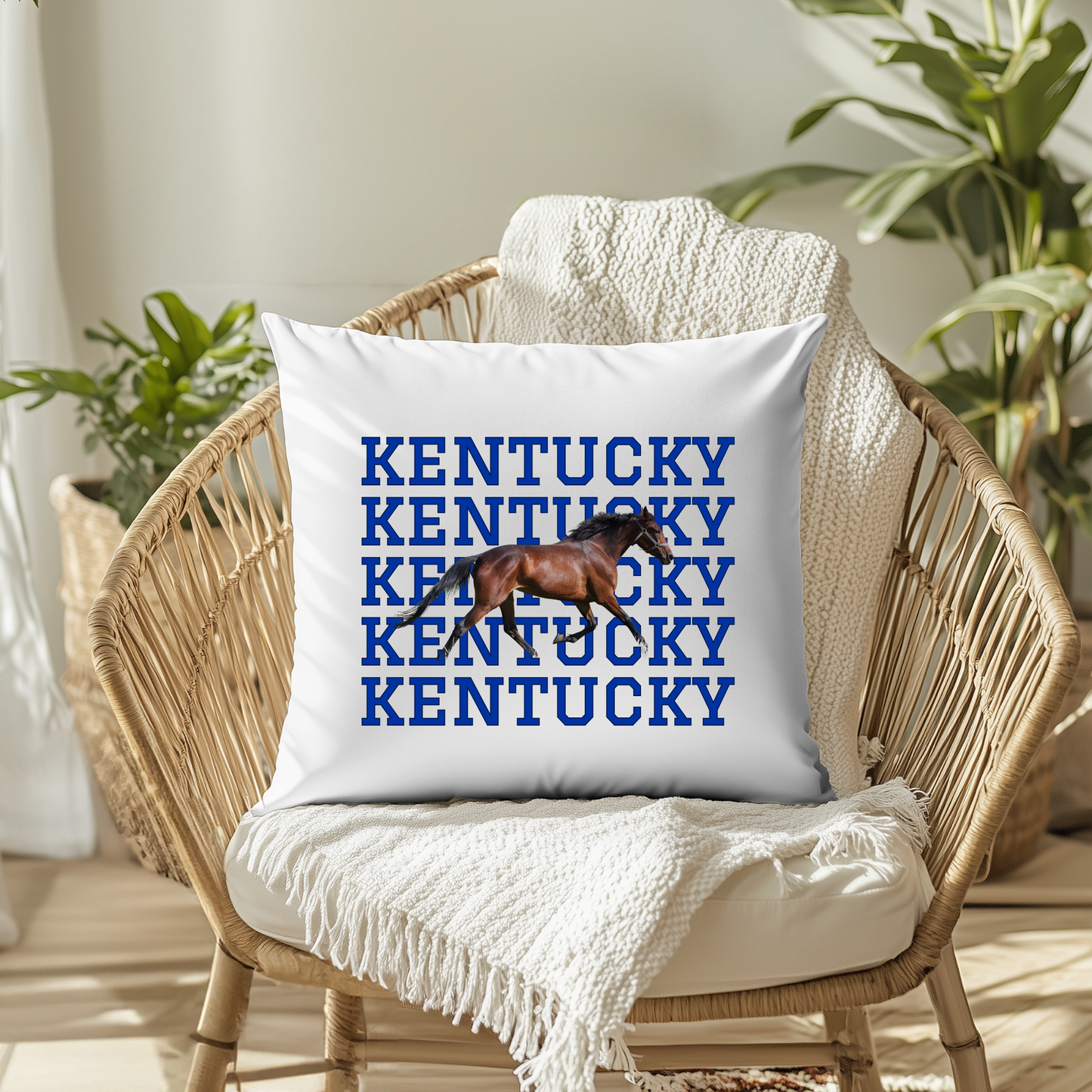Kentucky-Themed Decorative Pillow Cover – 18x18 | Cozy, Soft Fabric with Enclosed Zipper - KENTUCKY WITH HORSE