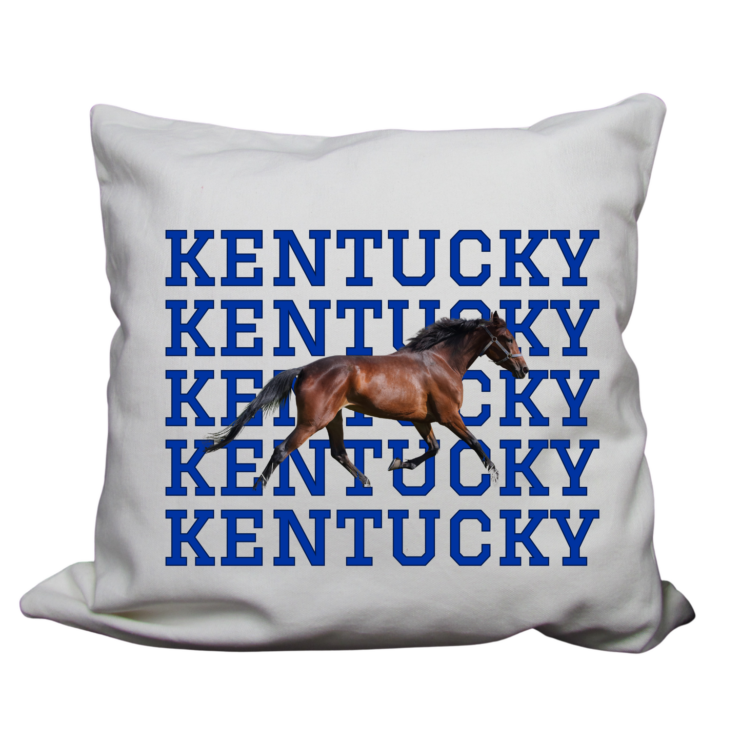 Kentucky-Themed Decorative Pillow Cover – 18x18 | Cozy, Soft Fabric with Enclosed Zipper - KENTUCKY WITH HORSE