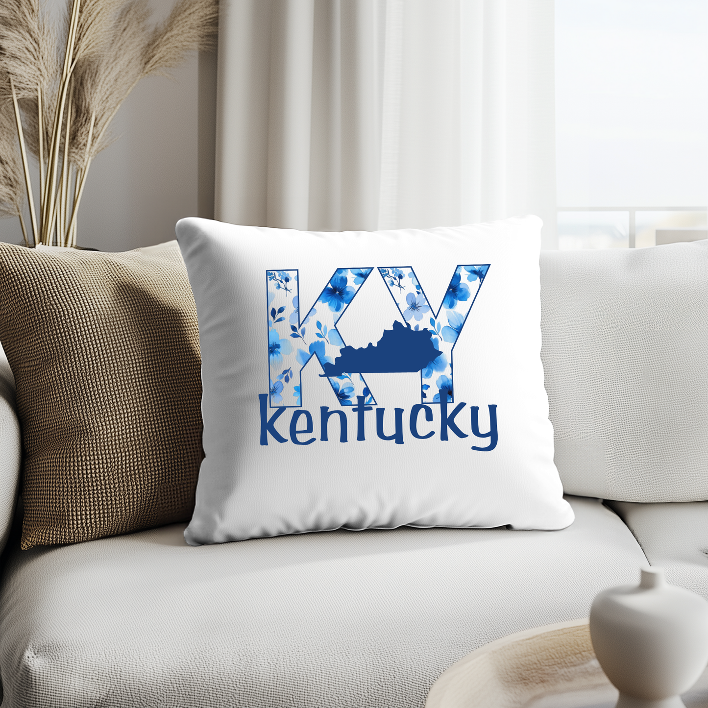 Kentucky-Themed Decorative Pillow Cover – 18x18 | Cozy, Soft Fabric with Enclosed Zipper - KENTUCKY FLOWERS