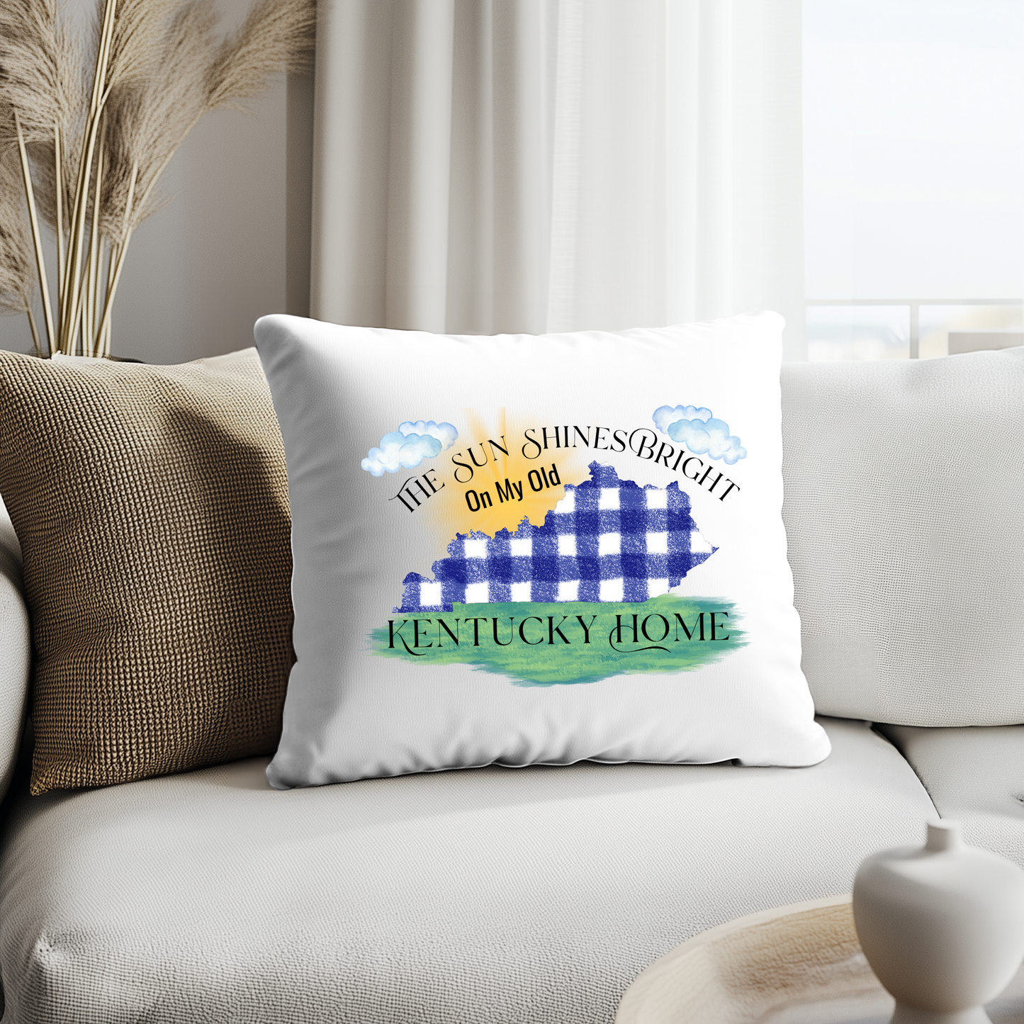 Kentucky-Themed Decorative Pillow Cover – 18x18 | Cozy, Soft Fabric with Enclosed Zipper - THE SUN SHINES BRIGHT KENTUCKY
