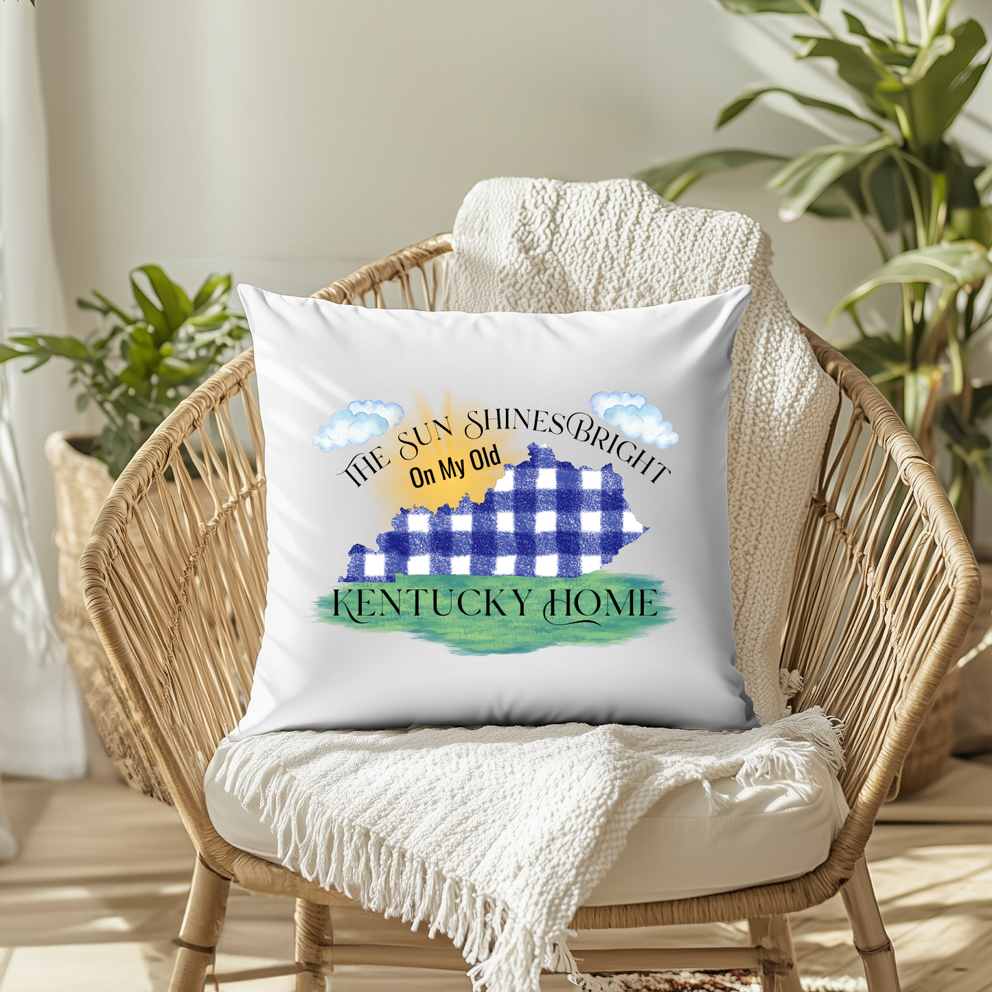 Kentucky-Themed Decorative Pillow Cover – 18x18 | Cozy, Soft Fabric with Enclosed Zipper - THE SUN SHINES BRIGHT KENTUCKY