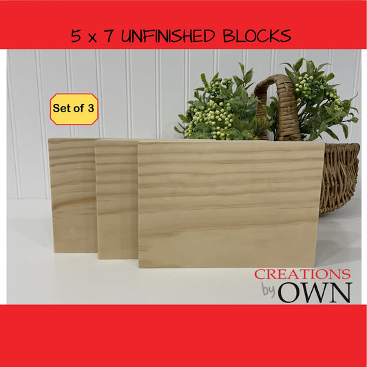 Unfinished Wood Block Blanks 5X7x.75 and 4x6x.75  Small Shelf Sign, Wood for Crafting, Tiered Tray Wood Decor, Farmhouse Sign, Set of 3