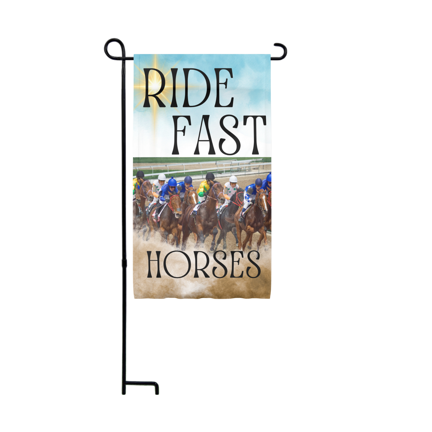 Horse Racing Garden Flag – Kentucky-Inspired Outdoor Décor – 18x11.5 - RIDE FAST HORSES