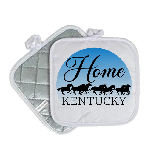 Kentucky & Louisville Quilted Pot Holders – White 8x8 | State Pride Kitchen Decor - HOME KENTUCKY HORSES