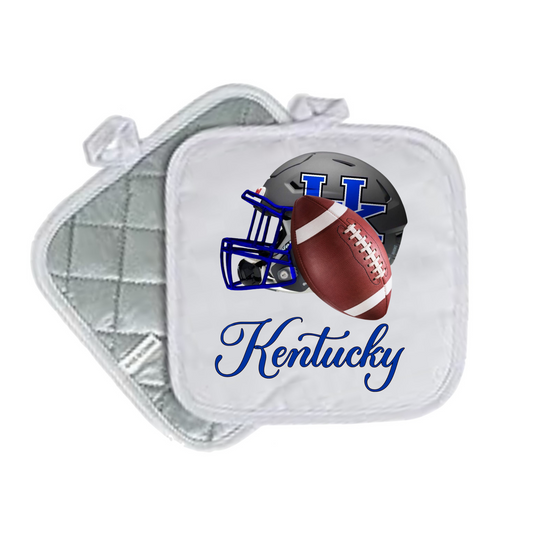 Kentucky & Louisville Quilted Pot Holders – White 8x8 | State Pride Kitchen Decor - KENTUCKY HELMET