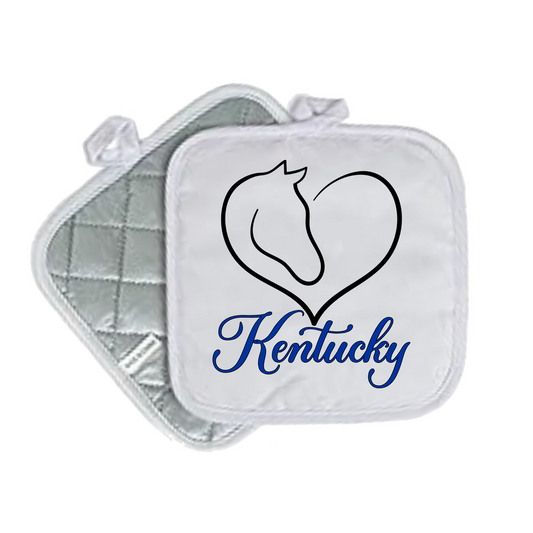Kentucky & Louisville Quilted Pot Holders – White 8x8 | State Pride Kitchen Decor - HORSE HEART KENTUCKY