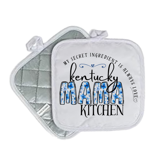 Kentucky & Louisville Quilted Pot Holders – White 8x8 | State Pride Kitchen Decor - KENTUCKY MAMA