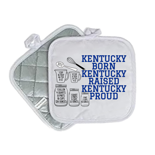 Kentucky & Louisville Quilted Pot Holders – White 8x8 | State Pride Kitchen Decor - KENTUCKY BORN RAISESD