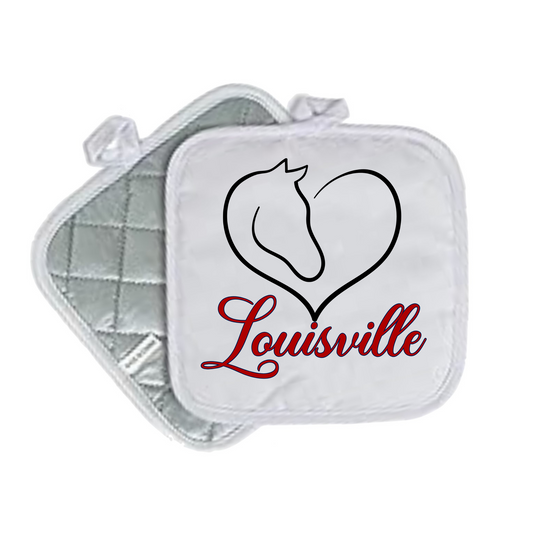 Kentucky & Louisville Quilted Pot Holders – White 8x8 | State Pride Kitchen Decor - HORSE HEART LOUISVILLE