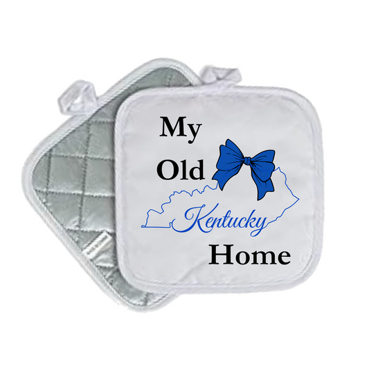 Kentucky & Louisville Quilted Pot Holders – White 8x8 | State Pride Kitchen Decor - MY OLD KENTUCKY HOME