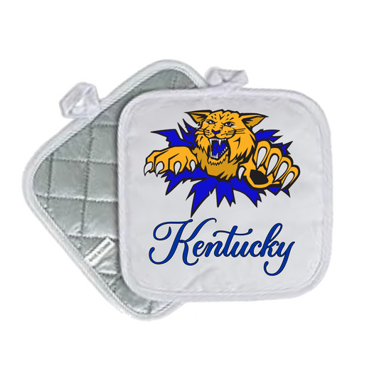 Kentucky & Louisville Quilted Pot Holders – White 8x8 | State Pride Kitchen Decor - WILDCAT KENTUCKY