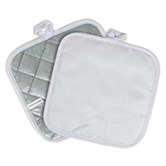 Sublimation Potholder, Quilted Pot Holders Set, 8x8 Inches, Heat Resistant Kitchen Hot Pads, White and Silver